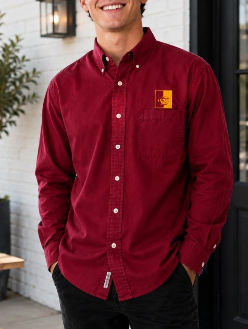PSU Pitt State University Men's Button-Down Shirt Maroon with Chest Pocket Large